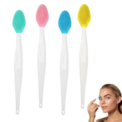 4 Pcs Silicone Lip Scrub Brush – Double-Sided Lip Exfoliator Tool, Soft Lip Brush for Dead Skin Removal, Reusable Lip Scrubber for Smooth Lips, Lip Care Tool Set