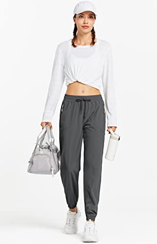 Libin Calça feminina leve para corrida, caminhada, caminhada e corrida, casual, com bolsos com zíper
