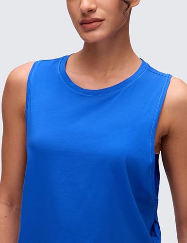 Image of CRZ YOGA Pima Cotton Dropped Armhole Tank | Workout, Naturally Soft, Loose Fit, Crop, Crewneck, Knotted Sides, Sleeveless Tops for Women