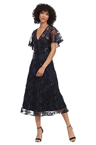 Maggy London Women's V-Neck A-Line Midi Sequin Dress Party Event Guest Of Wedding Occasion, Blue, 8 #TOP2