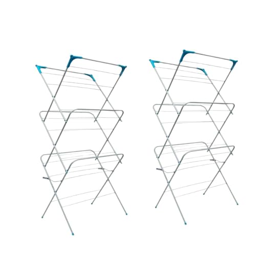 gzzhongheng Set of 2 – 3 Tier Clothes Airer Drying Rack in BLUE – 24 Rails, Foldable Indoor Outdoor Laundry Dryer with Non-Slip Feet, Space-Saving Clothes Horse, 15kg Load Capacity