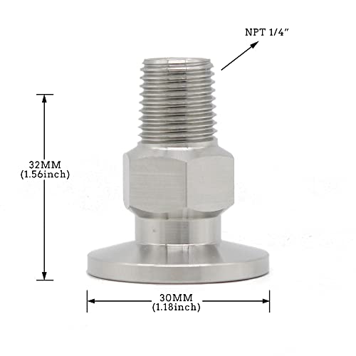 Image of SS304 KF16 NPT Male Adaptor thread 1 /4 inch NW16 KF Male coupling ISO-KF16 X NPT 1 /4 inch