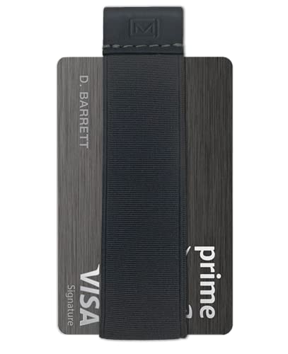 Image of Modern Carry Quick Draw Minimalist Wallet for Men & Women, Elastic Band Minimal Credit Card Holder with Leather Tab, Card Grabber for Long Nails, Money Clip Alternative (Black) (Dark Gray)