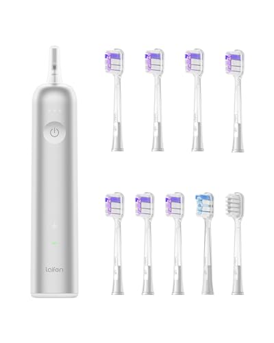 Laifen Wave Electric Toothbrush (Aluminum Alloy) with 3 Brush Heads, 6 Count Replacement Toothbrush Heads (Ultra-Whitening, Transparent) Bundle, Oscillation & Vibration Sonic Electric Toothbrush
