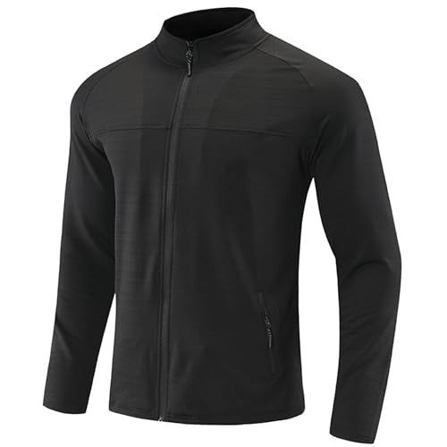MakingDa Mens Muscle Fit Jacket Full Zip Running Sweatshirts Stretch Quick Drying Tracksuit Coat Top Lightweight Comfy Jogging Workout Gym Clothes for Fitness Hiking Cycling Fishing-Black-L