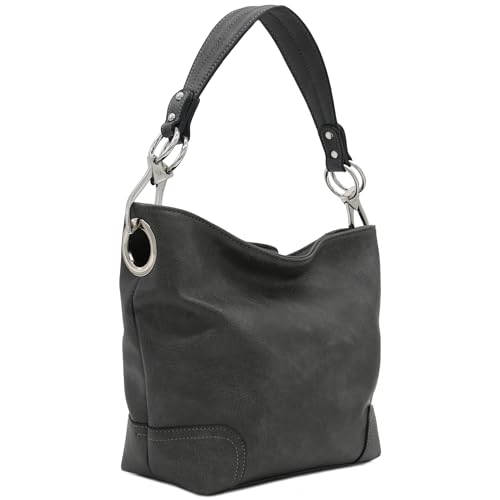 Hobo Shoulder Bag with Big Snap Hook Hardware (Charcoal Grey)