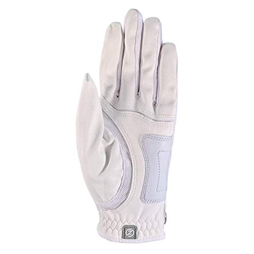 Zero Friction Ladies Compression-Fit Synthetic Golf Glove (2 Pack With Free Pack Of Tees), Universal Fit One Size, White/Black #TOP1