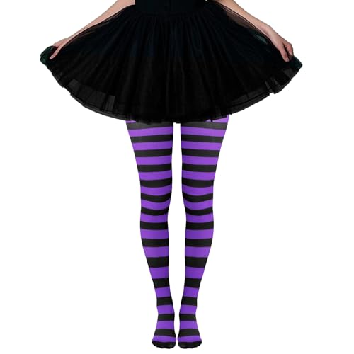 baotongle 2 Pairs Womens Nylon Striped Tights Striped Tights for Women Womens Stocking Hosiery (Purple and Black)