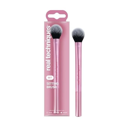 Real Techniques Brocha fijadora de maquillaje, para fijar polvos, polvos sueltos y polvos prensados, brocha para maquillaje facial, 1 unidad
