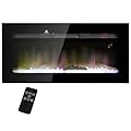 HOMCOM 36" Electric Fireplace Recessed and Wall Mounted with Remote Control, 1500W Fireplace Heater with 8H Timer, Adjustable Flame Color and Brightness, Log and Crystal