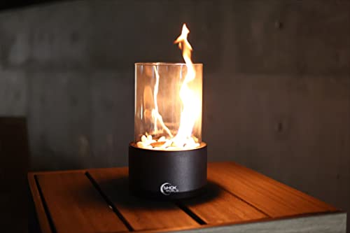 Tabletop Fireplace With Glass Stone - Concrete Material & Windproof Glass Cover - Portable Clean Burning Indoor & Outdoor Decorative Firepit - Bio Ethanol Ventless For Valentine's Day - Birthday Party #TOP15