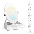 Amico 6 Pack 4 Inch 5CCT Ultra-Thin LED Recessed Dimmable Ceiling Light with Junction Box, 2700K/3000K/3500K/4000K/5000K Selectable, 10W Eqv 60W, 800 Lumens, High Brightness Downlight - ETL&FCC