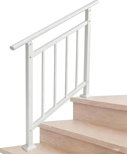 Metty Metal 2 Pack White Hand Rails for Outdoor Steps,3 Steps Stair Handrail Kit and Safety Balusters Exterior Railing Kit for Porch, Deck, or Indoor Stairs