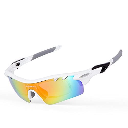 UBERSWEET® WhiteCycling Eyewear Cycling Glasses 5 Lens Cycling Sunglasses Bike Sports Eyewear Bicycle Glasses Polarized Sp...