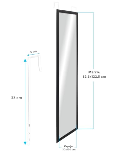 CHELY INTERMARKET MOD19004 Espejo De Puerta Cuerpo Entero Negro Estilo Decorativo Vertical 30x120 cm para Dormitorio Entrada Montaje Fácil Incluye Kit De Ganchos Soporte PVC Ligero - imagen 2