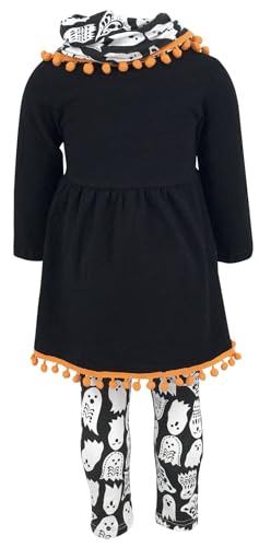 Image of Unique Baby Girls Kids Toddler 3pc Outfit Set Long Sleeve Stretch Tunic Top Leggings and Scarf