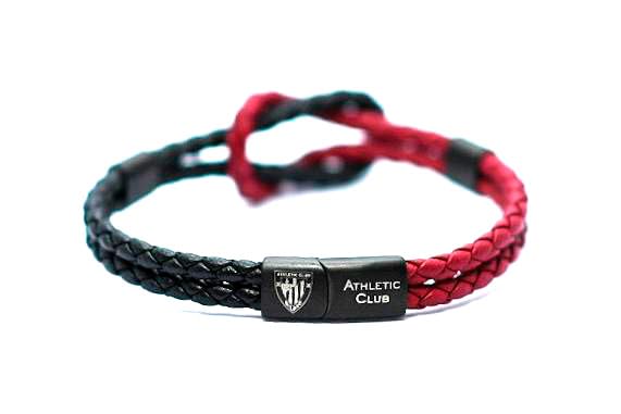 Athletic Club Pulsera de Piel Trenzada Roja y Negra con Nudo Marinero, Cierre Magnético de Acero Lacado, Producto Oficial