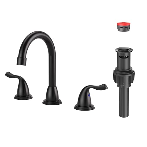 Matte Black Bathroom Faucet 3 Hole: ARCORA 8 Inch Widespread Bathroom Faucet, 2 Handles 360 Swivel Bathroom Sink Tap with Pon Up Drain and cUPC Supply Lines 8" Widespread Black
