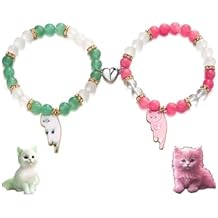 Fuqimanman2020 2 Pcs Cat Bracelet Cute Cat Kawaii Kitten Bead Bracelet Couple Matching Animal Charm Bracelets BFF Friendship Bracelet