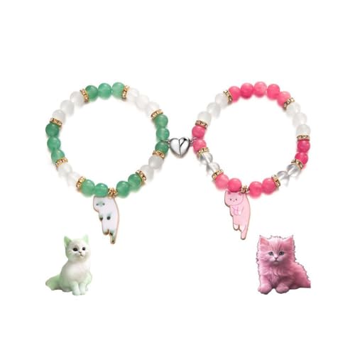 Fuqimanman2020 2 Pcs Cat Bracelet Cute Cat Kawaii Kitten Bead Bracelet Couple Matching Animal Charm Bracelets BFF Friendship Bracelet