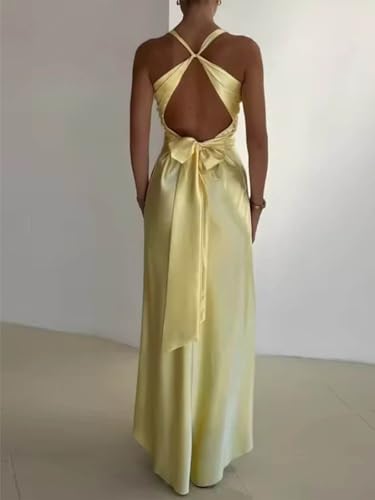 BOLENSYE Halter Silk Prom Dresses 2025 Mermaid Long Satin Bridesmaid Dress for Women4