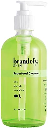 Brandefy Superfood Face Wash - Kale, Green Tea, Spinach, Vitamin C, E, K2. Brightening, Vegan Face Wash for All Skin Types, 8 fl. oz. Made In The USA