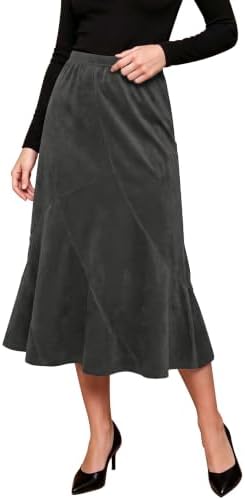 Urban CoCo Midi Skirts for Women Faux Suede High Waisted A Line Skirt