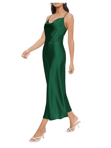 Image of Floerns Women's Spaghetti Strap Cowl Neck Long Slip Satin Silk Midi Dress