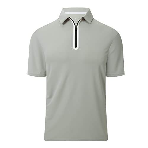 Alex Vando Mens Golf Shirt Short Sleeve Sports Polo Shirts With Zipper,Grey,Xxl #TOP18
