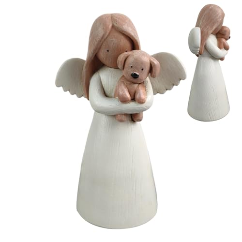 Angel Dog Figurines   Resin Angel Figurine Holding Dog, Friendship Statue Ornament, Cute Table Decoration for Dogs Lover Living Room Bedroom | Decorative Sculpture for Shelf Nightstand | Home Ac