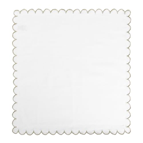 Image of FINGERCRAFT Scallop Edge Cloth Napkins | Set of 6 | 20x20 Inches | 100% Cotton | Table Napkins for Any Occasion | Washable, Perfect for Parties and Everyday Use (White Gold Slub, Set of 6)