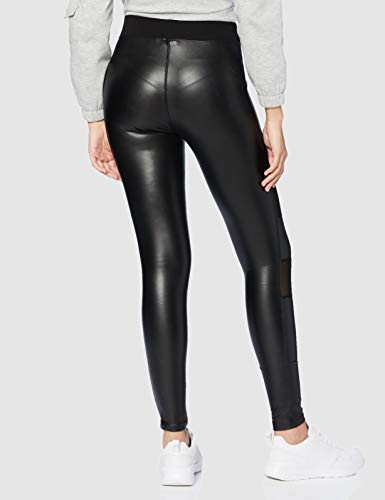 Urban Classics Ladies Tech Mesh Faux Leather Leggings, stijlvolle damesleggings van kunstleer, in de maten XS-5XL, in de kleur zwart, zwart, L