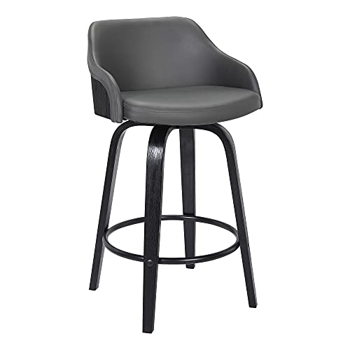 Alec Butaco de Bar Giratorio de Cuero Sintético, Altura de Mostrador 26", Negro y Gris miniatura 1