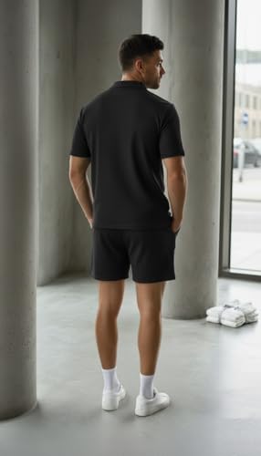 Image of SMOWKLY Men's Cotton Blend Pyjama Set | Half Sleeve Polo T Shirt & Shorts for Men | Summer Co Ord Set |Casual Lounge Outfit | Night Suit for Men | Comfortable Sleepwear