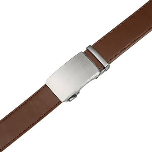 Image of Drowsmen Leather ratchet belt 1 3 /8 inch with Click Sliding Automatic Buckle, Adjustable belt Trim to Fit