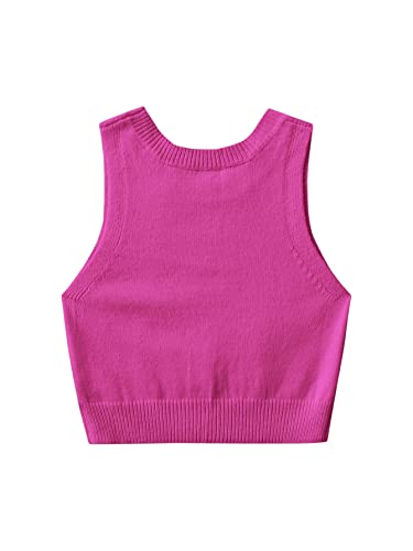 Verdusa Women's Round Neck Sleeveless Knit Sweater Vest Pullover Crop Tank Top Hot Pink S #TOP1