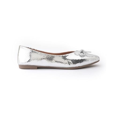 Image of Women's Gold Ballet Flats | Pointed Toe Metallic Dress Shoes with Bow Detail | Comfortable Slip On Flat Shoes for Wedding, Party, Office & Formal Events