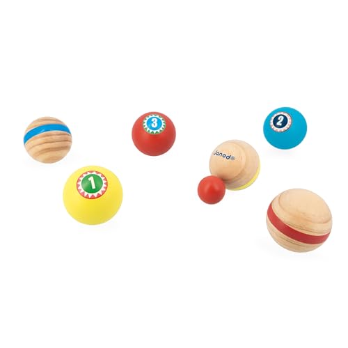 Janod, Applepop Children’s Boules Set Game of Skill, 6 Boules Balls + 1 Jack + 1 Bag, Kids’ Outdoor Game, FSC Wood Toy - Image 2