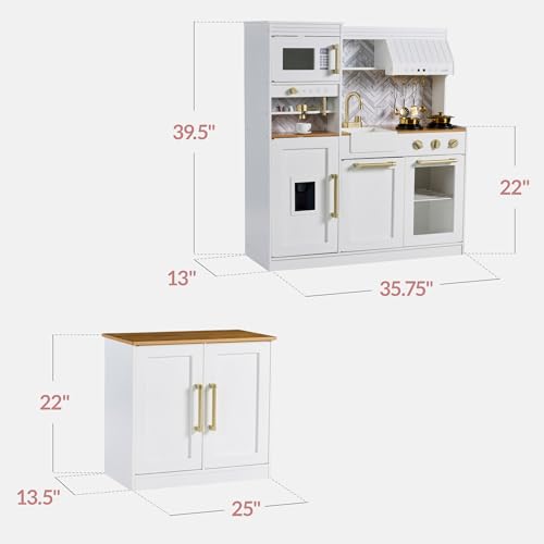 Best Choice Products Pretend Play Kitchen for Kids, Interactive Wooden Toddler Playset with Island, Espresso Machine, 17 Accessories - White - Image 2