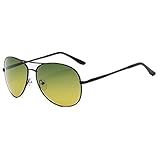 Wonzone Yellow Day Nachtsichtbrille, blendfrei, polarisierte Gläser, Metallrahmen, UV400-Schutzbrille für Herren (Black103)