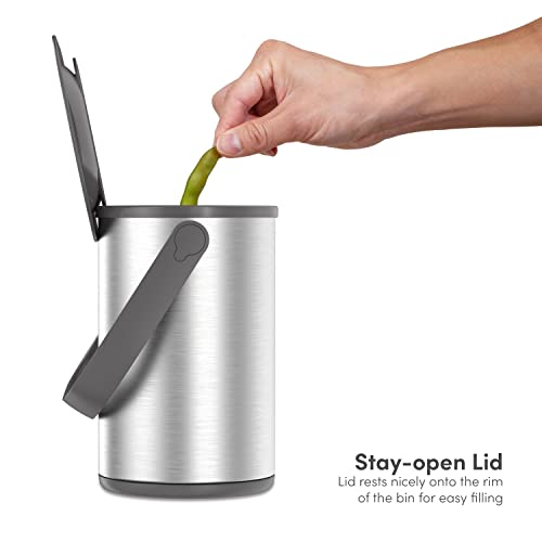 Qualiazero Multi-Purpose Countertop Compost Bin | 4L / 1 Gal Stainless Steel Slim Shape | Trash Can With Gray Lid | 1Pc (4L / 1 Gal, Gray) #TOP4