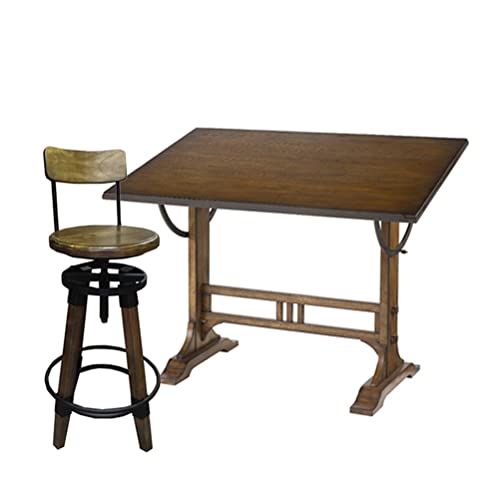 Vintage Solid Pine Wood Drafting Table, With Stool Adjustable Angle Drafting Table Drawing Desk With Large Surface, Sketching Painting Artwork Station (Size : 135X85X96Cm) #TOP29