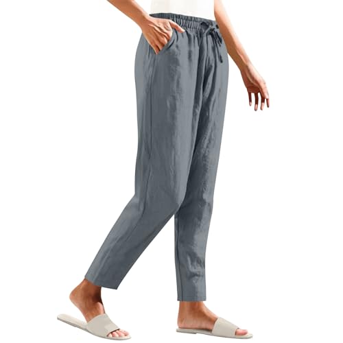 Liene Pants for Women,Wwomens Casual Summer 2025 Drawstring Elastic High Waist Pant Comfy Solid Color Trouser3