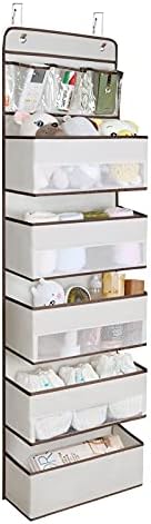 Univivi Door Hanging Organizer Nursery Closet Cabinet Baby Storage with 5 Large Pockets and 3 Small PVC Pockets for Cosmetics, Toys and Sundries (6 Layers - Beige)…