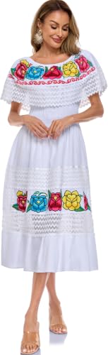Image of YZXDORWJ Women Embroidered Mexican Peasant Casual Sexy Lace Off-Shoulder Long Dress