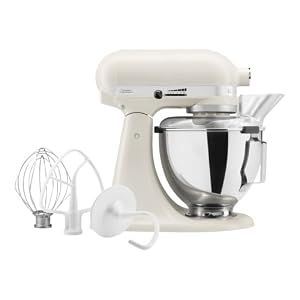 KitchenAid Classic 4,3L Küchenmaschine mit Schwenkkopf, 10 Stufen mit Sanftanlauf, Flachrührer, Knethaken & Schneebesen, Planetenrührwerk, 59 Schüsselkontaktpunkte, Porcelain White
