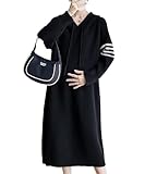 [Amulet] カジュアルニットワンピース レディース 10代 20代 30代 韓国ファッション 春 秋 冬 カジュアル 可愛い 黒 フード シンプル 長袖vl-6485-bk-f