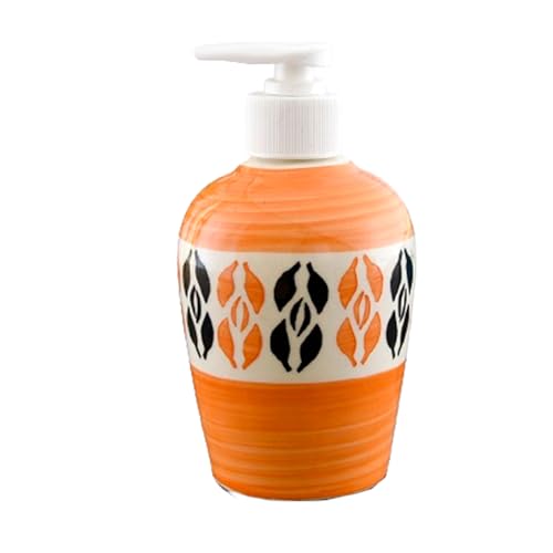 Image of Ceramic Liquid Soap Dispenser, 300 ml, Orange Multicolor | Refillable Pump Bottle for Hand Wash, Lotion, Shampoo & Kitchen Use, 2 Pieces