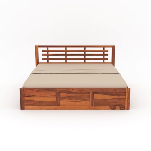 Image of FurnitureSheesham Wood King Size Double Bed with Storage Box for Living Room, Bed Room Solid Wood King Box Bed | Finish Color - Natural Brown, DIY