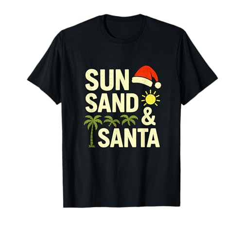 Noël en juillet Soleil Sable Santa Tropical Beach Vacances Vacances T-Shirt